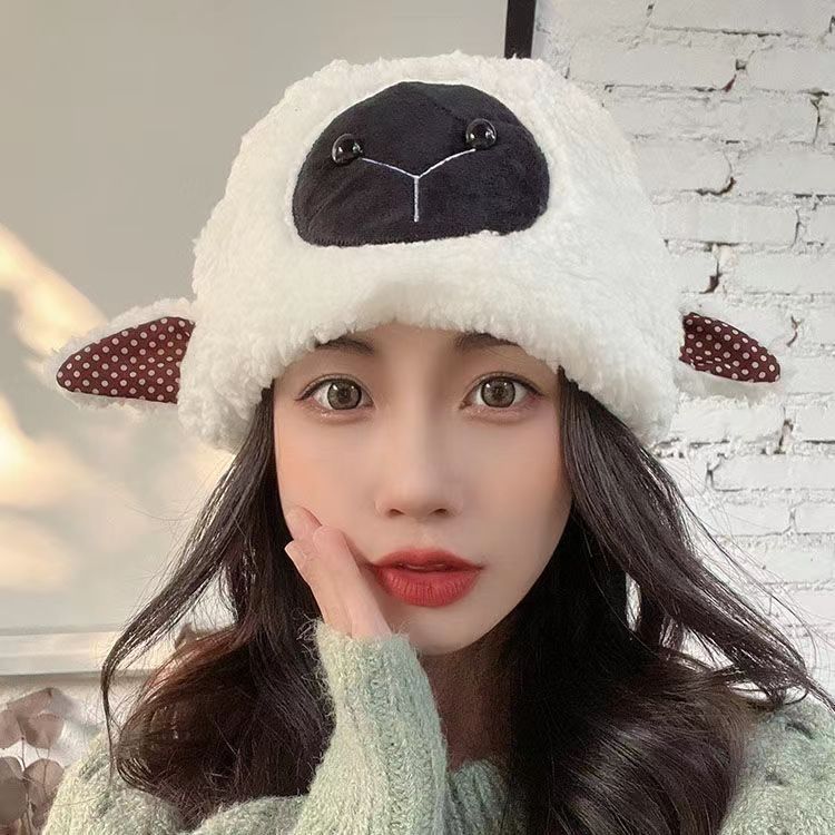 Santa Hat Plush - Siyah burun koyun peluş şapka süper