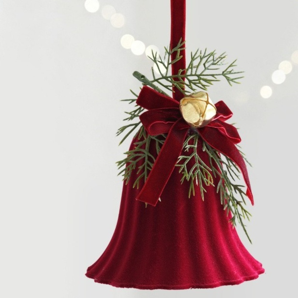 Star Tree Topper - Plastik Kırmızı Kadife Kaplamalı Noel Çanı