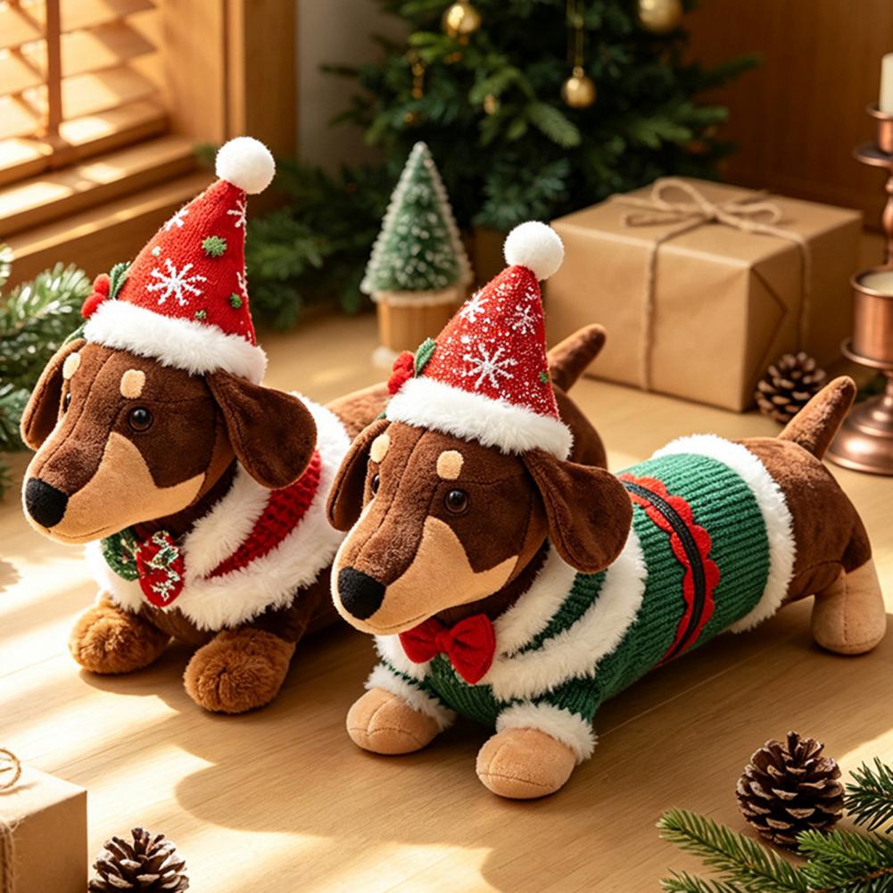 Santa Hat Plush - Dachshund Noel Peluş Oyuncak Noel Dekorasyonu